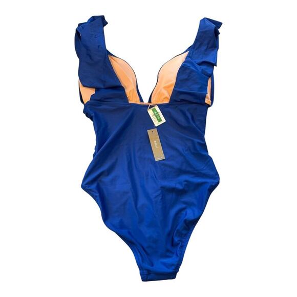 NEW J. Crew Women’s Size 4 Ruched Ruffle One-Piece Swimsuit Harbor View Blue - Picture 3 of 4